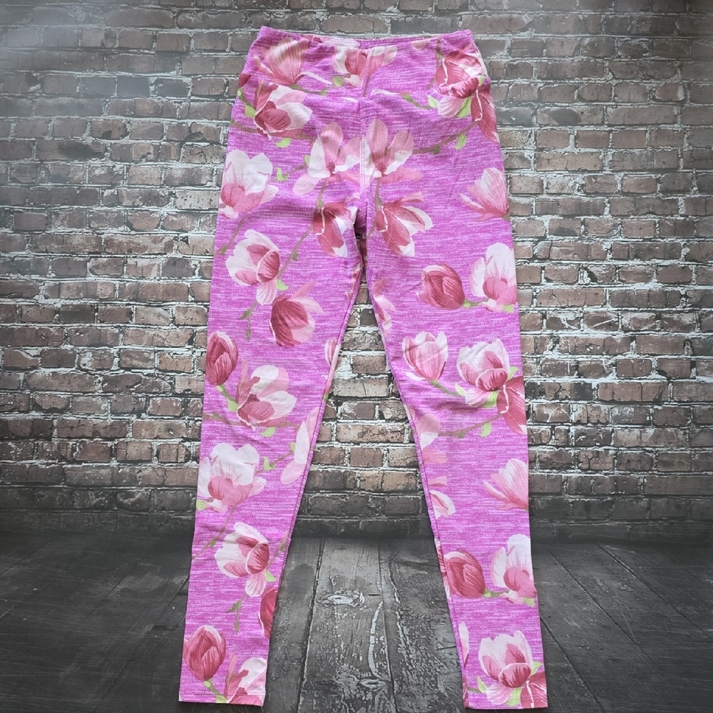 LuLaRoe Girls' Floral Pink Leggings - Tween